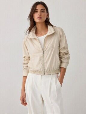 Theory Raglan Nanorak Tech Lawn Cropped Zip Jacket Cream Beige Small Petite